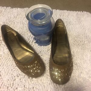 Nine West Brown Flats Size 8 Gold Studs Suede